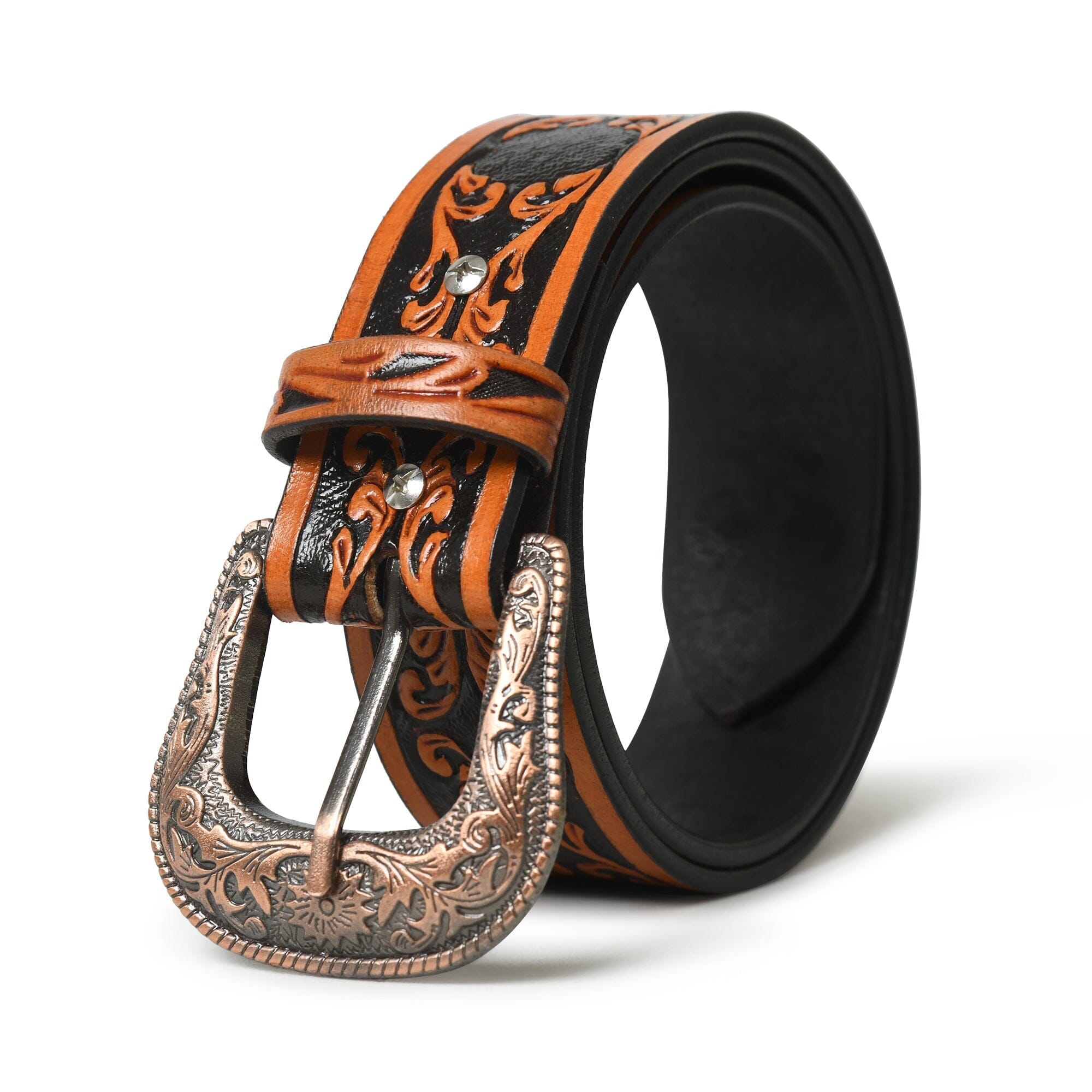 Western Cowboy Leather Belt - Black & Brown
