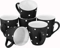 16 Oz Polka Dot Coffee Mug Set of 6, Large 16 Ounce Ceramic Mugcup Set in Black Polka Dot Design, Best Coffee Mug for Your Gift