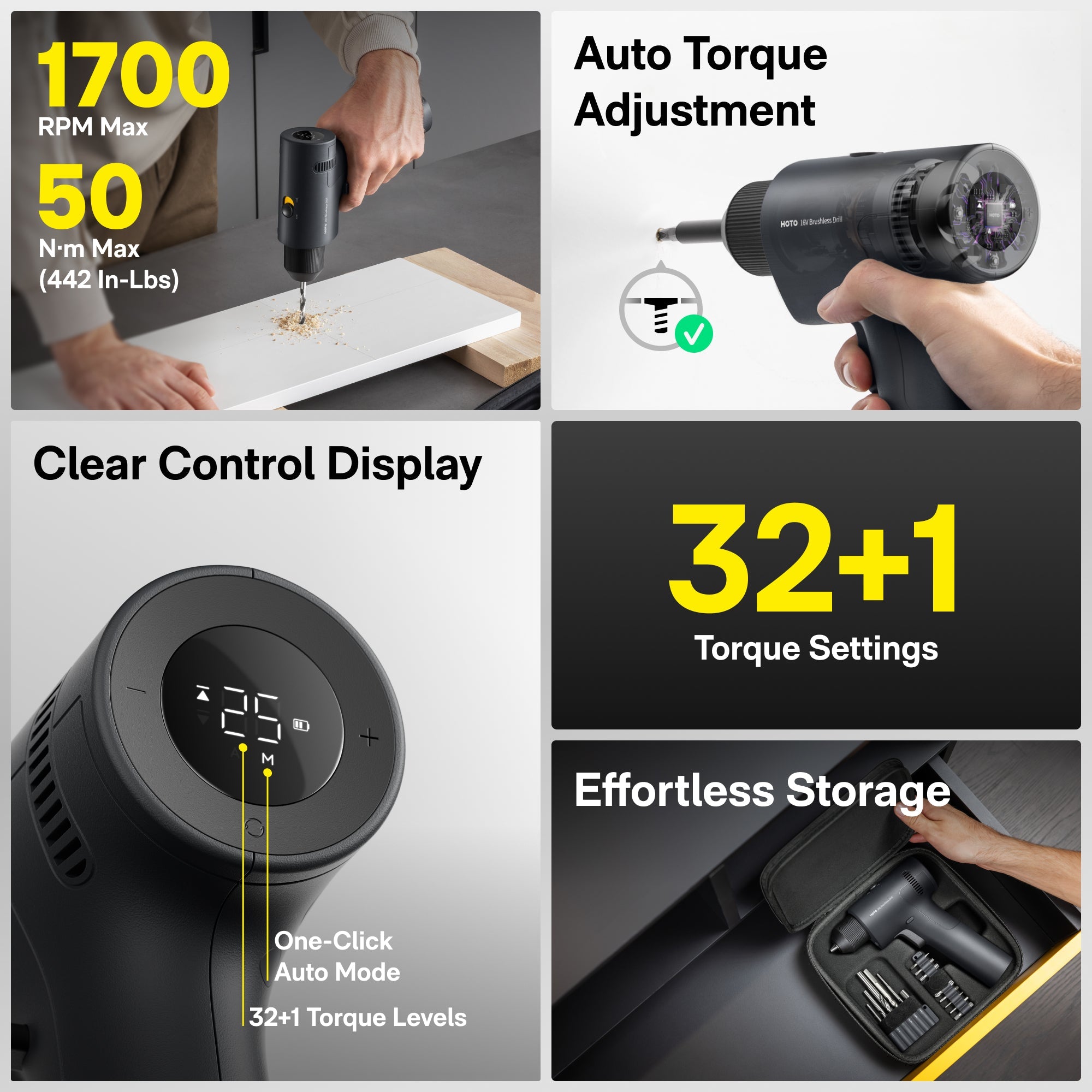 HOTO 16V Brushless Drill