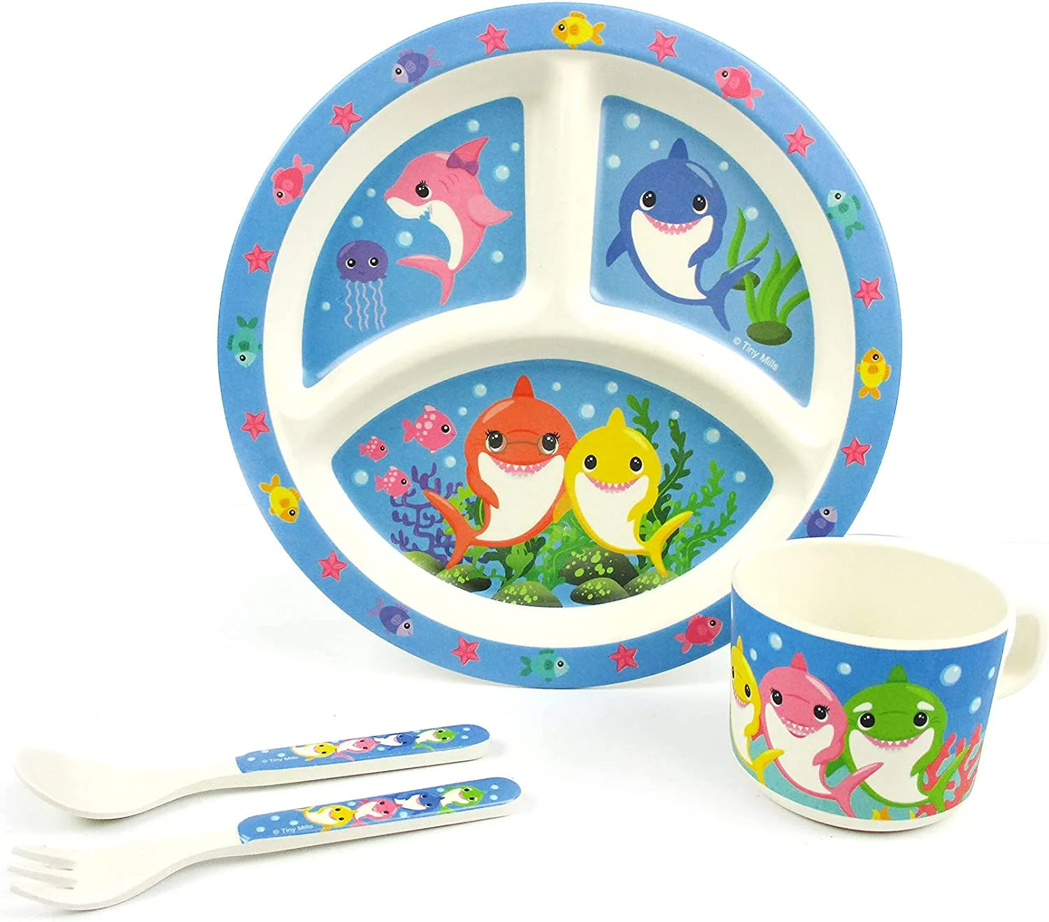 🦈 baby Shark Family 4-Piece Kids Dinnerware Set