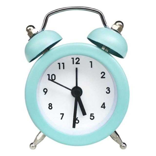 Mini Metal Round Alarm Clock Desk Table Electronic Digital Clock Twin Bell Alarm
