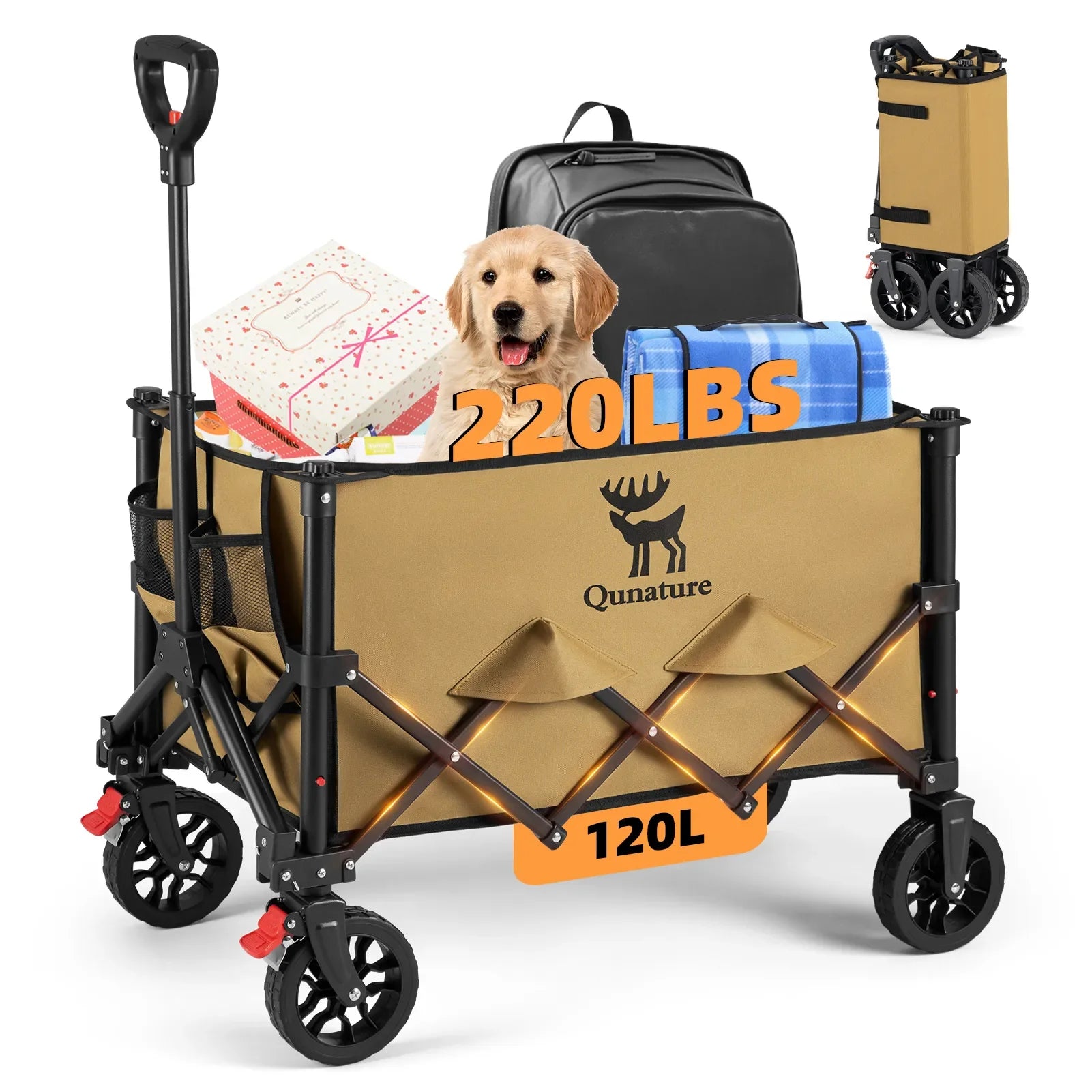 220lbs Foldable Utility Wagon with 360° Swivel Wheels
